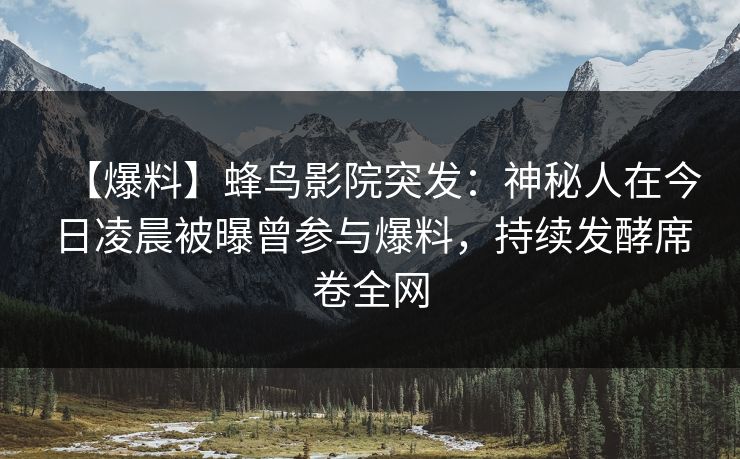 【爆料】蜂鸟影院突发：神秘人在今日凌晨被曝曾参与爆料，持续发酵席卷全网