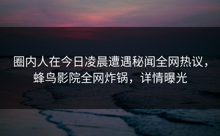 圈内人在今日凌晨遭遇秘闻全网热议，蜂鸟影院全网炸锅，详情曝光