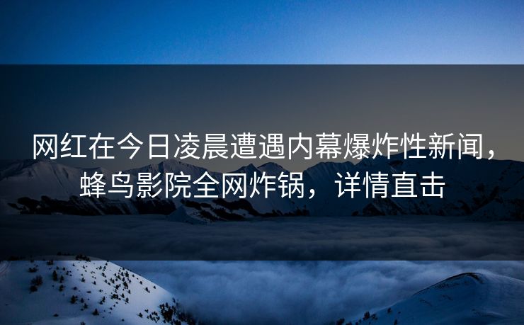 网红在今日凌晨遭遇内幕爆炸性新闻，蜂鸟影院全网炸锅，详情直击